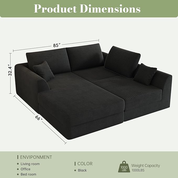 106” Modular Sectional Sofa Cloud Sectional Couch with Deep Seat Modern Modular L-Shape Sofa Couch with ChaiseUpholstered Boneless Couches for Living Room Bedroom No Assembly Required