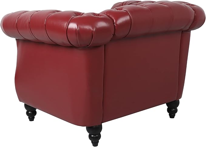 RARZOE PU Chesterfield Chairs Chesterfield Faux Leather Club Chair Chesterfield Button Tufted Leather Accent Chair with Nailhead Trim Scrolled Arms for Living Room Bedroom Office Burgundy