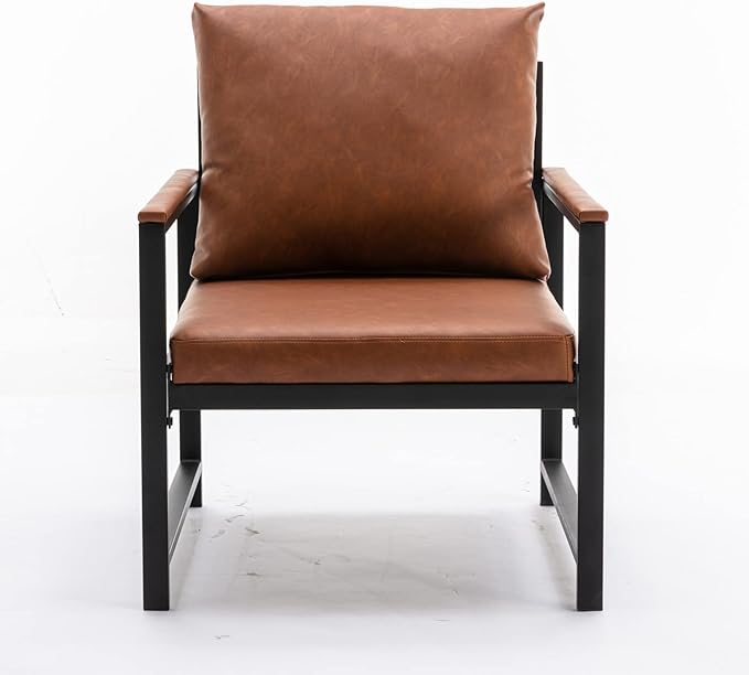 Generic FurnitureModern Faux Leather Accent Chair with Black Powder Coated Metal Frame Single Sofa for Living Room Bedroom Orange