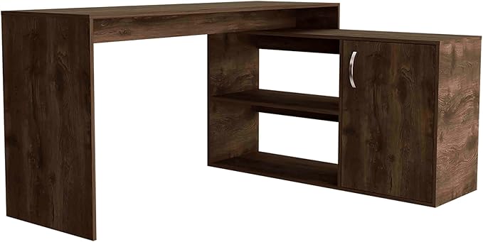 Home Office Desk 59 Modern L-Shaped Computer Desk with Open &amp Closed Storage -Dark Brown