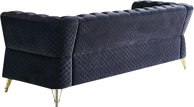 KEIKI 87 Chesterfield Velvet Button Tufted Sofa with High Density Foam Cushions Modern 3-Seater Couch with Gold Strip Trim Decoration Easy Assembly for Apartment Living Room Office Black