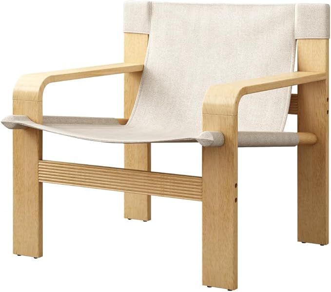Detachable and Washable Oak Accent Chair Wide Armrest Mid-Century Lounge Chair Linen Fabric Armchair &amp Solid Wood Frame for Living Room Bedroom Balcony (White) (White + Wood+Fabric + Oak)