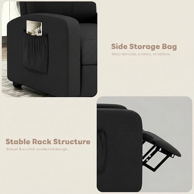 Recliner Chair for Adults Reclining Sofa with Side Pocket Linen Fabric Recliner Sofa with Adjustable Backrest and Footrest Modern Home Theater Seating for Living Room Bedroom