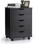5 Drawers File Storage Cabinet 26.5 Vertical Filling Cabinet for Home Office Under Desk Office Drawer Organizer Universal &amp Lockable Casters Rolling Printer Storage Rack (Black)
