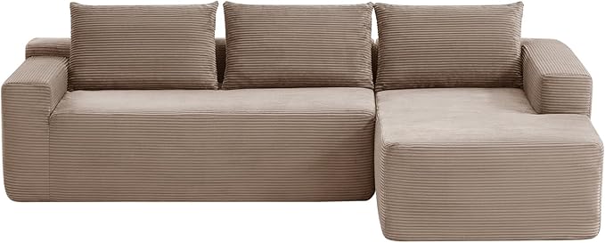 96 Inch Cloud Sectional CouchModern Modular Sectional Sofa with Deep SeatCorduroy Boneless Couches with L-Shape Chaise for Living Room BedroomNo Assembly Required (Camel Right Facing Chaise)
