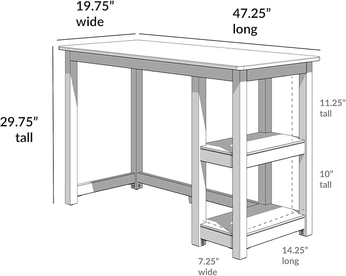Max &amp Lily Solid Wood Desk With Shelves 47 Inches Natural