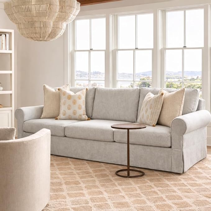 89 3 Seater Sofa for Living Room Deep Seated Comfy Couch High Back Suppor Removable Washable Couches Modern Farmhouse Rolled-Arm Sofas - Grey
