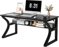 AZN Computer Desk 47 inch Office Desk for Home Office Study Desk with Storage Shelf and Cable Management C-Shaped Sturdy Writing Table for Small Spaces Gaming PC Desk Black