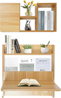 Wall Mounted Folding Table with BookshevesFloating Desk with BookcaseWooden Fold Down Laptop Table for Small SpaceHome Office BedroomStudy RoomDormWood Color