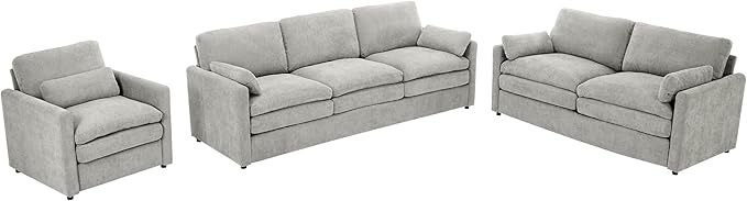 3-Piece Cozy Upholstered Sofa Set Upholstered Sofa Set with Single Sofa Loveseat and 3-Seater Sofa Oversized Comfy Cloud Sofa for Living Room Office Apartment (Light Grey-4c)