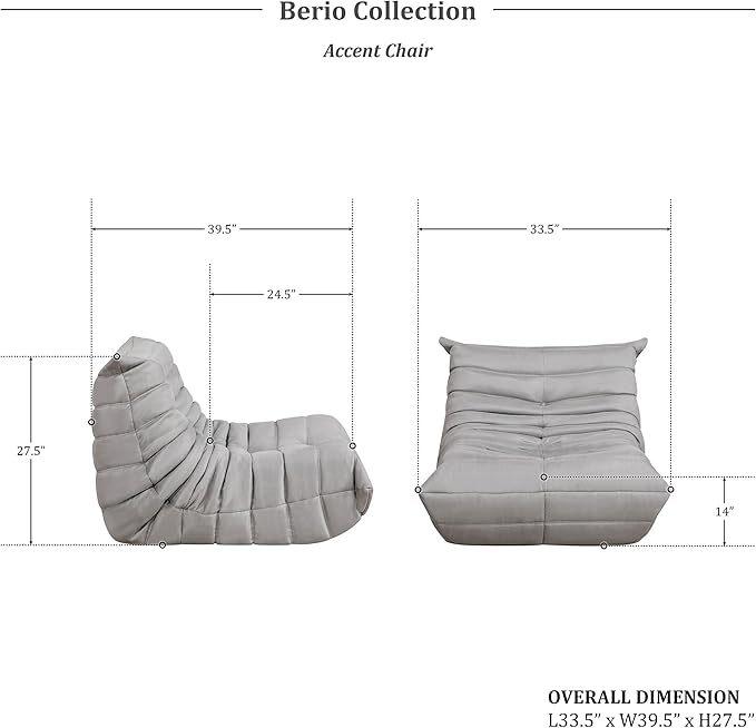 Lexicon Single Sofa Chair Floor Sofa Couch 33.5 Microfiber Floor Sofa Chair for Living Room Accent Chair High Resilient Foam-Filled Accent Single Chair for Bedroom/Office/Waiting Room Grey