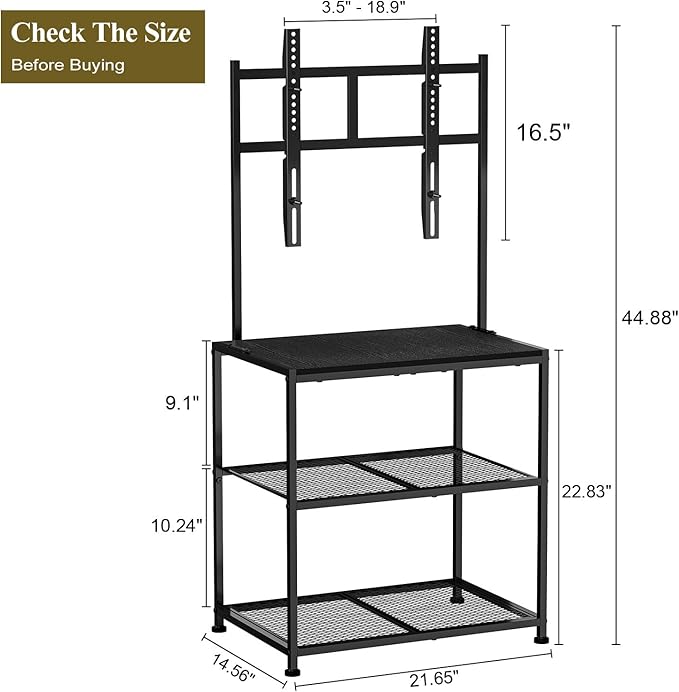 23 Inch to 50 Inch Floor Small Corner TV Stand with Storage Shelves for Living Room Bedroom Universal Floor Television Stands with Mount Farmhouse Black TV Table Desk Shelf for Small Spaces