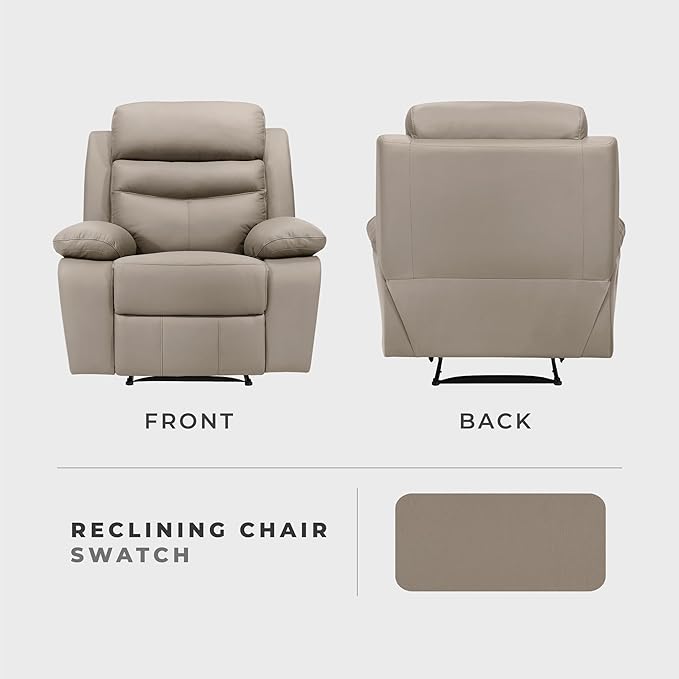 Lexicon 41 W Manual Reclining Chair Top Grain Leather Match Recliner Home Theater Seating Wall Hugger Recliner Manual Reclining Sofa Chair for Living Room/Office/Apartment Latte