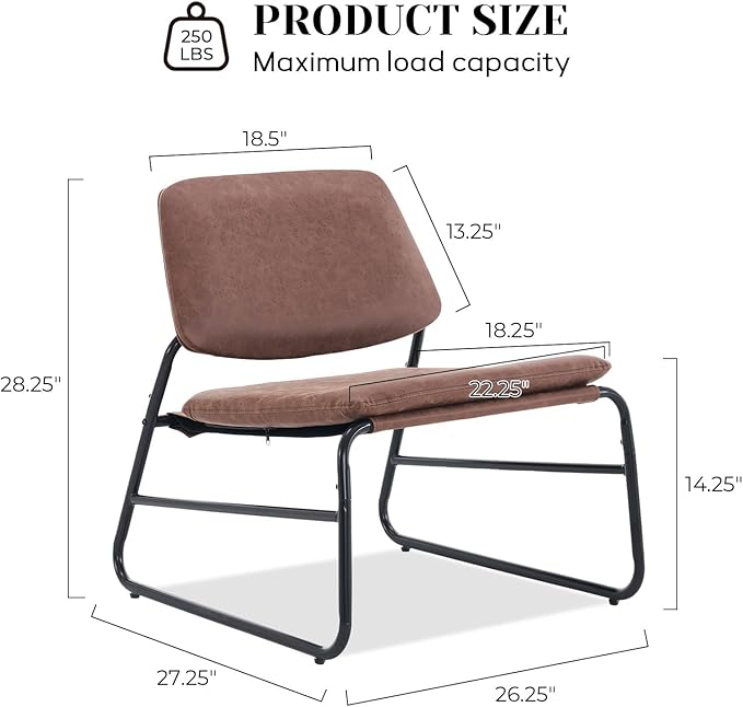 Joysoul Suede Fabric Wrought Iron Armless Accent Chair - Tufted Backrest Premium Upholstery &amp Sturdy Frame Modern Living Room/Reading Chair for Apartments Bedrooms (Brown)