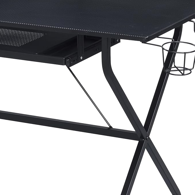 Home Office Desk Black Computer Desk with Keyboard Tray