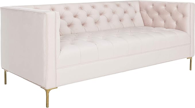 Safavieh Couture Home Vydia Glam Blush Pink Velvet and Gold Tufted Sofa