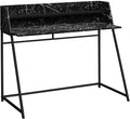 Pemberly Row Computer Desk 48 L Black Marble-Look Finish Particle Board and Metal Trapezoid Legs Small Hutch with Shelf Contemporary Home Office Desk for Laptop or Writing Use