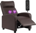 BestMassage | Recliner Chair | with 2 Point Massage Function | Pu Brown | with Lumbar Support Adjustable Push Back Footrest &amp Padded Seat | Easy Assembly | for Living Room Home Theatre