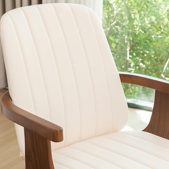 Swivel Dining Chairs Set of 2 Mid Century Modern Dining Chairs with Walnut Craftsmanship Upholstered Faux Leather  Wooden Arms and Legs Kitchen Chairs with Arms for Kitchen/Living Room - Beige