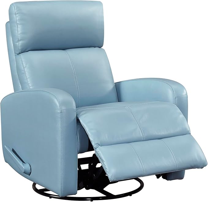 Lexicon Swivel Glider Reclining Chair Top Grain Leather Match Manual Pull Handle Recliner Comfy Nursery Glider Recliner Swivel Reclining Chair for Living Room/Office/Bedroom/Apartment Blue