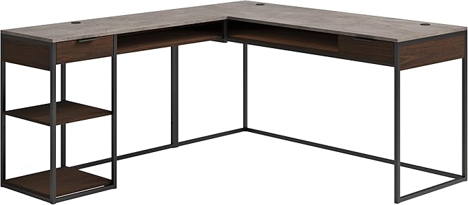 Sauder International Lux Modern L-Shaped Desk Umber Wood Finish