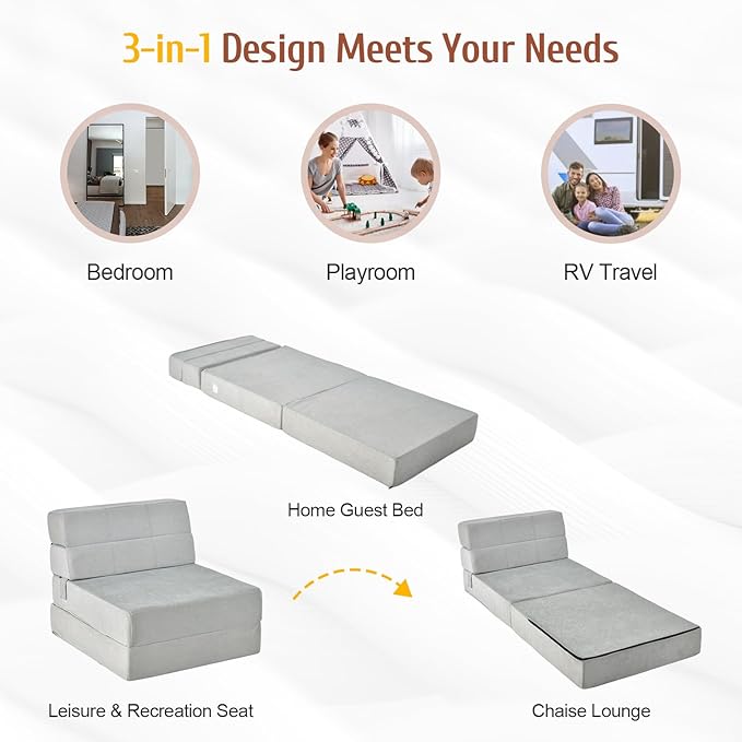 Giantex Convertible Sofa Bed Floor Couch Sleeper Folding Futon Guest Bed Modern Chaise Lounge Upholstered Padded Cushion Large Accent Chair Living Room Bedroom Gray
