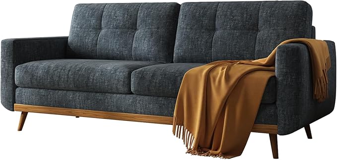 67.7” Loveseat Sofa Mid Century Modern Decor Love Seat Couches for Living Room Button Tufted Upholstered Small Couch for Bedroom Solid and Easy to Install Furniture (Blue Gray 67.7inch)