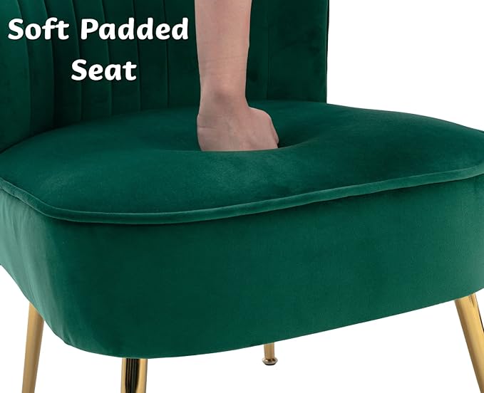 Cimota Velvet Accent Chairs Set of 2 Modern Armless Slipper Wingback Single Sofa Side Comfy Corner Chair with Golden Legs for Living Room Bedroom Green