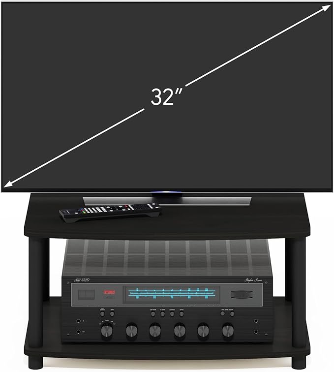 Furinno TURN-N-TUBE TV Riser Stand 2-Tier Small Elevated No Tools TV Stand with Plastic Poles TV Console for TV up to 32 inch 15.8 x 23.8 x 11 for Living Room Bedroom Espresso