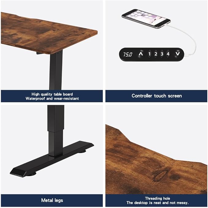 55 Inch Electric Standing Desk Height Adjustable Computer Gaming Desks for Home Office Bedroom Craft Study Table and Work Standing DesksBrown