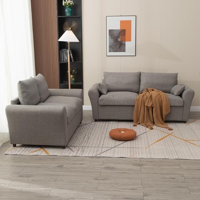Panana Modern 3 Seater Couch Seette Linen Fabric Grey Sofa with Under Storage Compartment for Small Apartment 180 x 80 x 80cm (Light Grey Sock Arm)