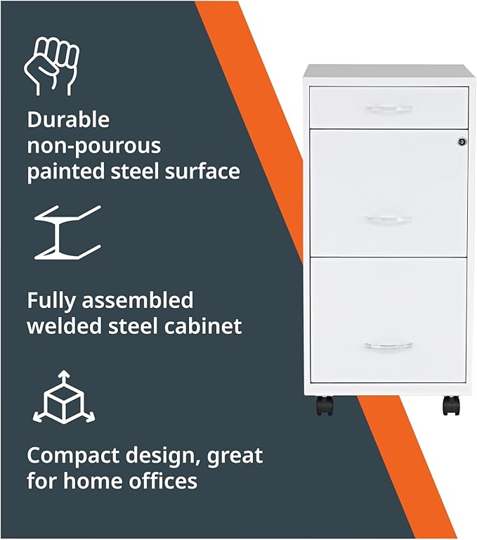 Lorell LYS SOHO Box/File/File Mobile White File Cabinet 3 Drawer 26.5 x 14.3 x 18 in