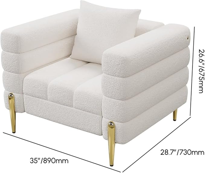 homary White Accent Chair Mid Century Boucle Upholstered Armrest Chair for Bedroom Comfy for Living Room Reading Office (White)