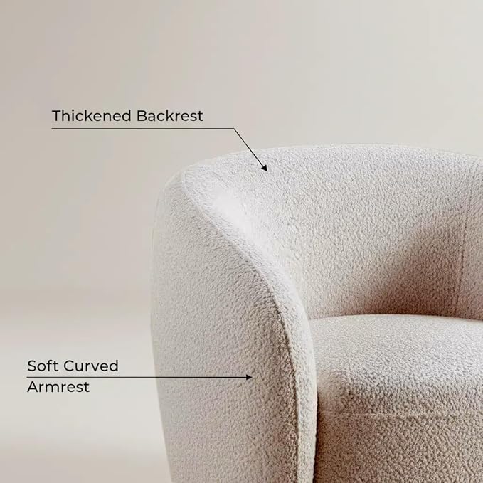 Modern Boucle Swivel Accent Chair Oversized Round Swivel Barrel Chair No-Assembly Single Sofa Chair with Thick Foam Comfy Cloud-Style Boucle Chair for Living Room &amp Bedroom Beige Round Chair