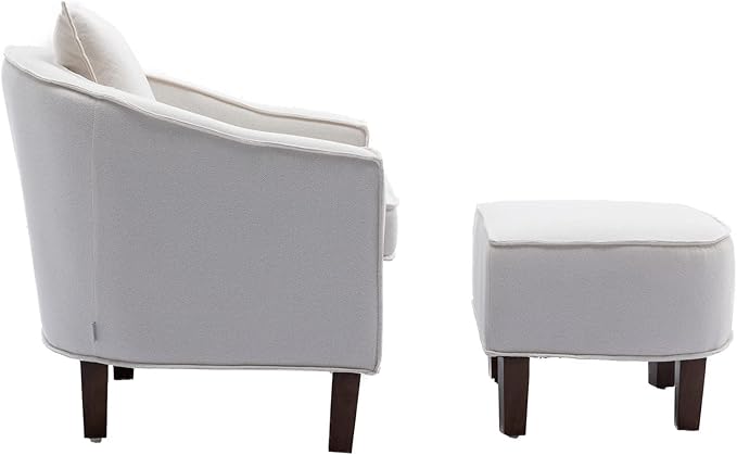 Accent Chair with Ottoman Mid Century Modern Barrel Chair Upholstered Club Tub Round Arms Chair for Living Room