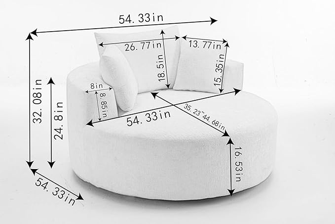 55 Oversized Swivel Accent Chair Round Barrel Chair with 360° Rotation Chenille Upholstered Deep Seat Lounge Sofa Modern Comfy Single Sofa for Living Room Bedroom Office (Orange)