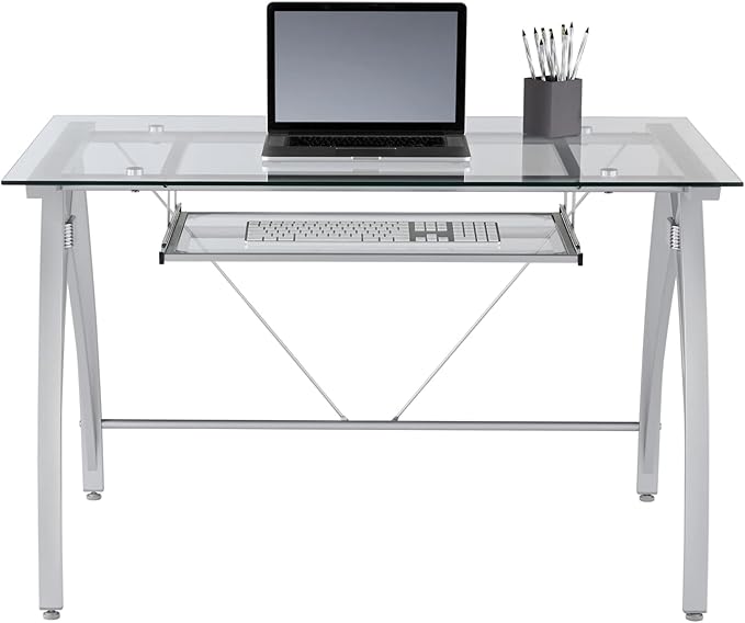 Realspace® Vista 48 W Glass Computer Desk Silver