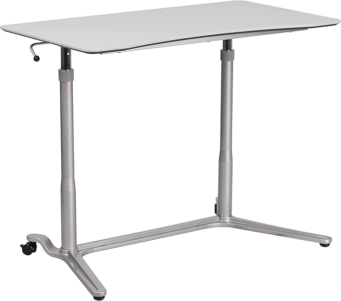 Flash Furniture Merritt Sit-Down Stand-Up Light Gray Computer Ergonomic Desk with 37.375''W Top (Adjustable Range 29'' - 40.75'')