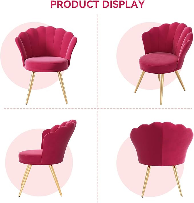 Velvet Accent Chair with Gold Metal Legs Vanity Chair for Makeup Room Upholstered Guest Chair for Living Room Side-Chair for Bedroom Fushia