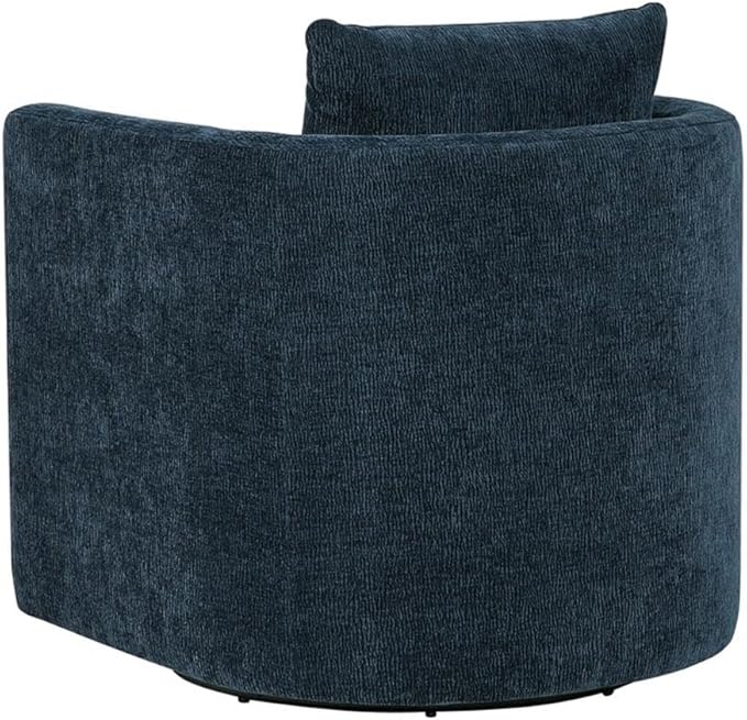 Pemberly Row Modern Navy Blue Fabric Swivel Barrel Accent Chair 32 in x 31.5 in x 31 in Upholstered Polyester Stain-Resistant Reversible Cushions Comfortable for Living Room or Study Use