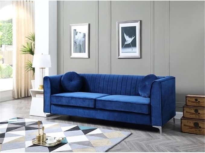 Glory Furniture Delray Velvet Sofa in Navy Blue