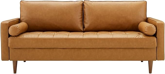 Modway EEI-3765-TAN Valour Upholstered Faux Leather Sofa Tan