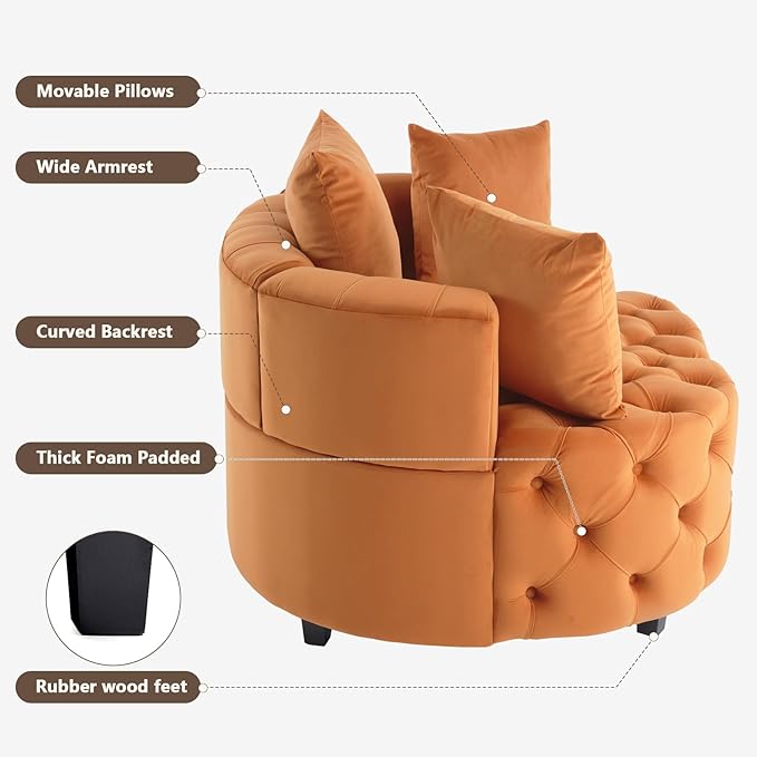 mikibama Round Barrel Accent Chair Oversized Upholstered Sofa Velvet High-Resilience Sponge Sofa Chair for Living Room Bedroom Apartment