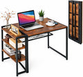 IDEALHOUSE Folding Desk 35 Inch Foldable Computer Desk with Storage Shelf Small Computer Desk for Small Spaces No Assembly Writing Table for Home Office Bedroom Dorm Brown