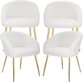 Modern Small Accent Chair Set of 4 Comfy Sherpa Makeup Vanity Chair with Golden Metal Legs Decorative Dining Chair no Wheels for Living Room Dressing Room Bedroom White
