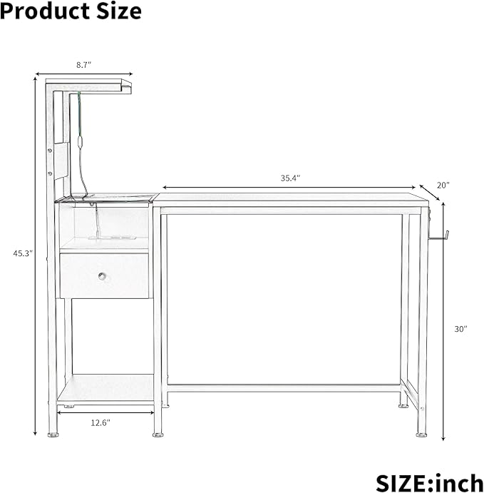 Computer Desk with Power Outlet Storage Shelves Study Writing Table with USB Ports Charging Station PC Desk Workstation for Home Office Black