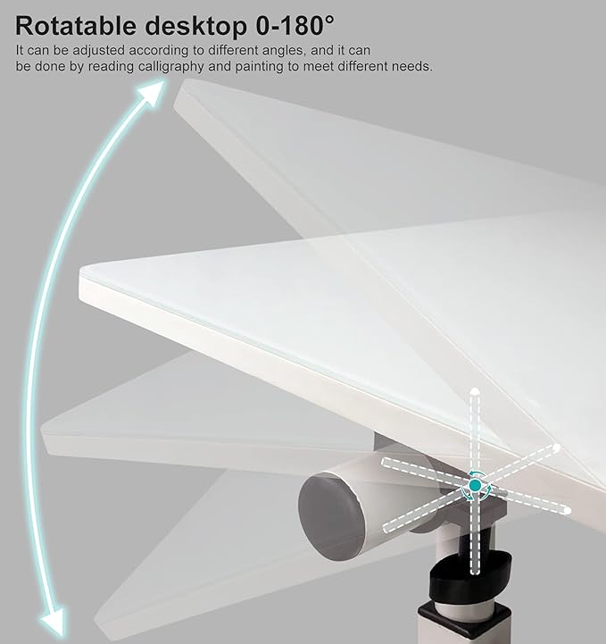 KOUPA Adjustable Height Standing Desk Writable Tempered Glass Desktop with Eraser 360° Flip Wheels – Ideal for Small Spaces and Home Offices 24 in White(Adjustable Height: 32-47 in)