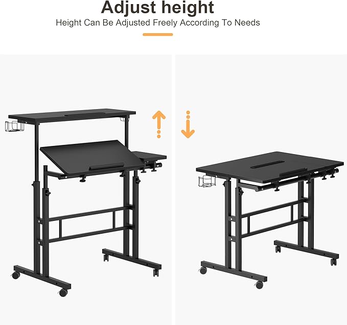 SDHYL 31.5 inches Movable Laptop Desk with Mouse Board Adjustable Height and Angle Anti-Slip Workstation Home Office Desk with Tablet Slot Portable Student Desk Black