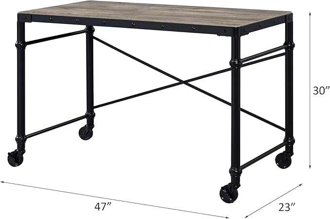 Rustic Oak &amp Black Writing Desk - Industrial Home Office Computer Desk