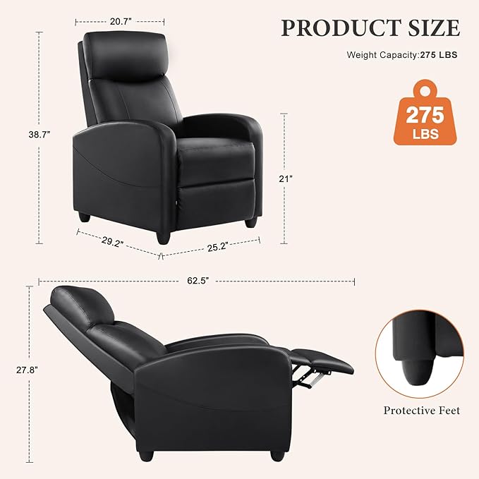 Sweetcrispy Massage Recliner Chair for Adults Adjustable Home Theater Seating with Lumbar Support for Living Room Modern Fabric Reclining Grey